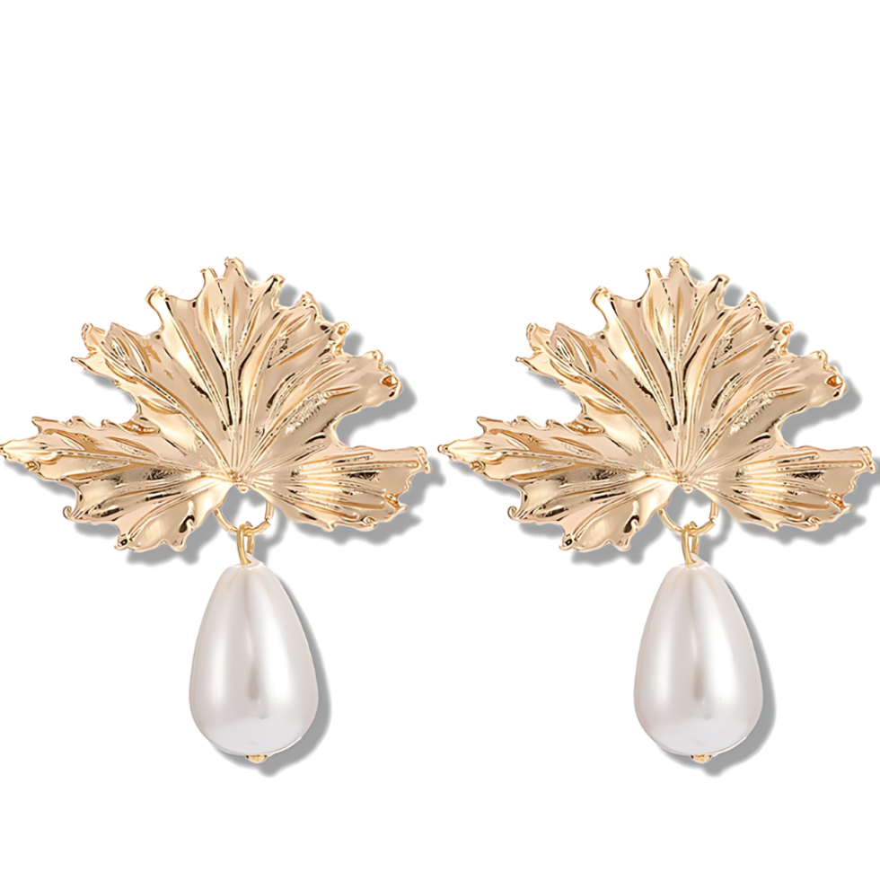 Leaf Pearl Drop Earrings Pair