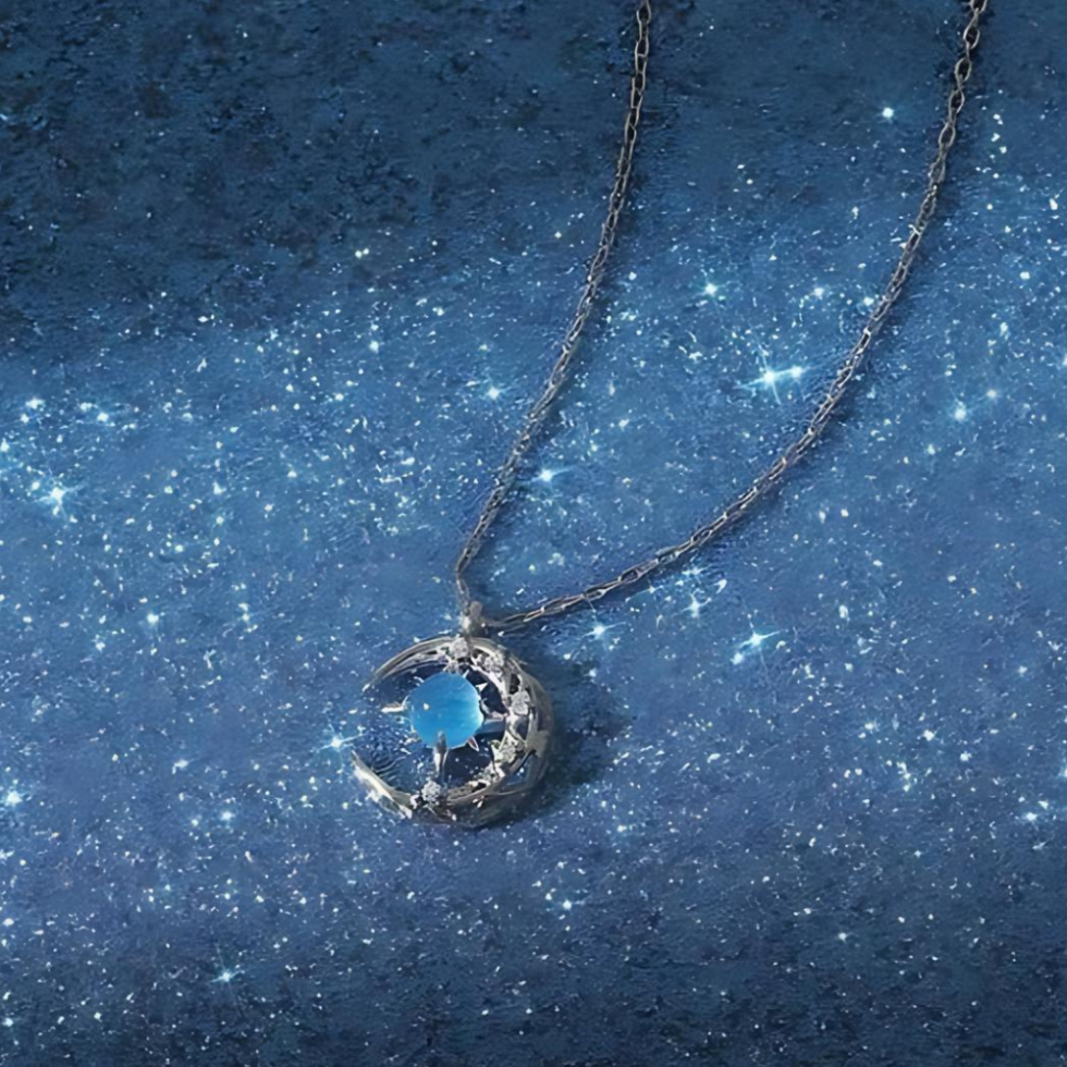 Moon/Aqua Curb Chain Pendant