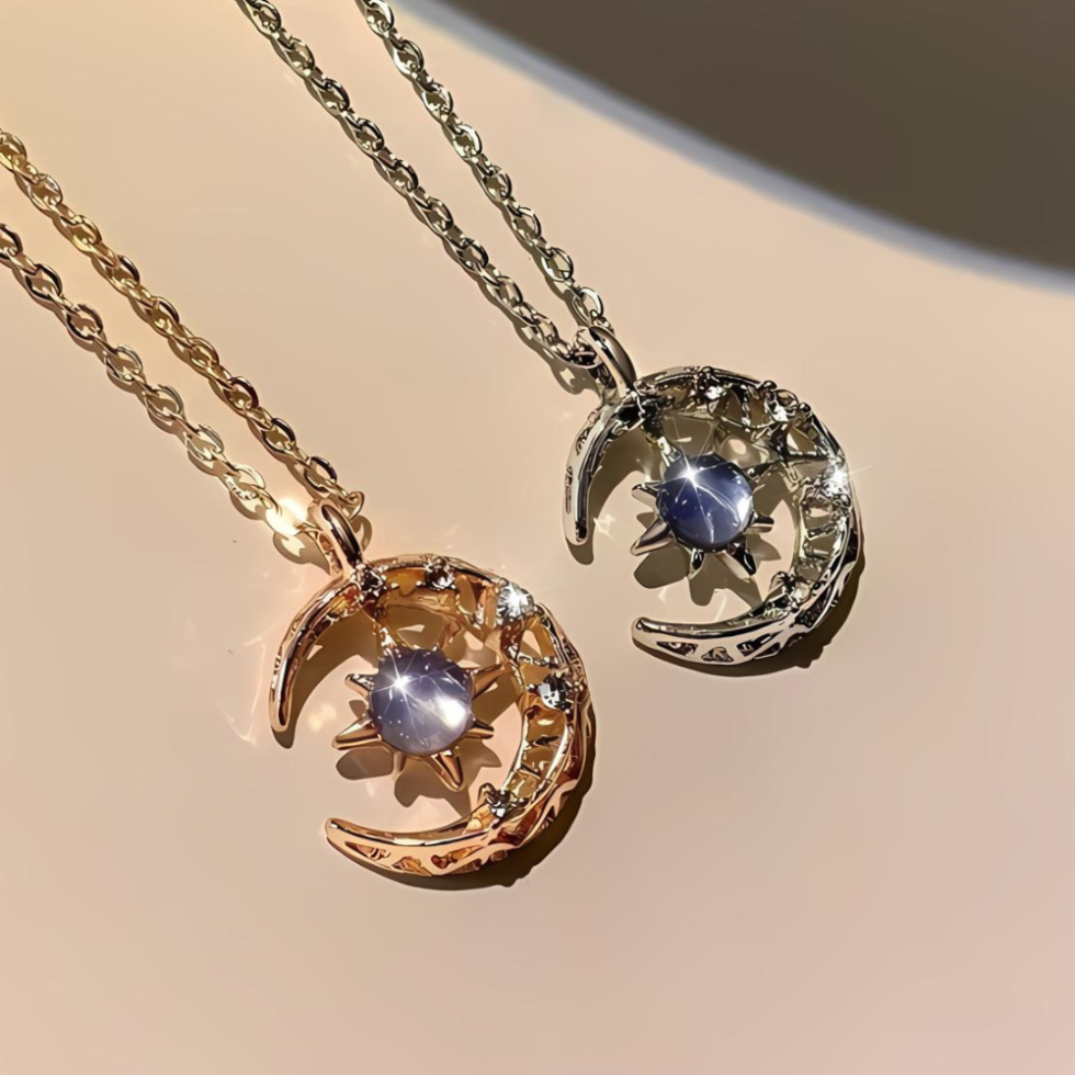 Moon/Aqua Curb Chain Pendant