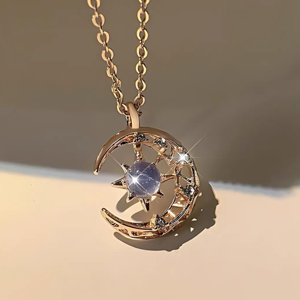 Moon/Aqua Curb Chain Pendant