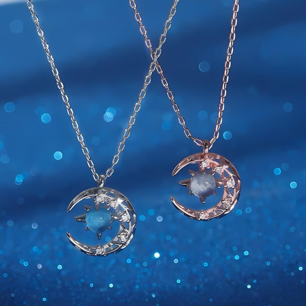 Moon/Aqua Curb Chain Pendant
