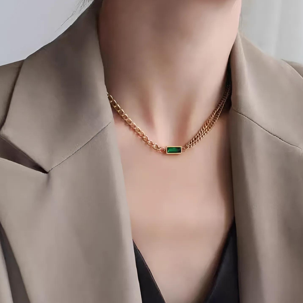 Synthetic Stone Rectangle Necklace, Bracelet, and Earrings Set