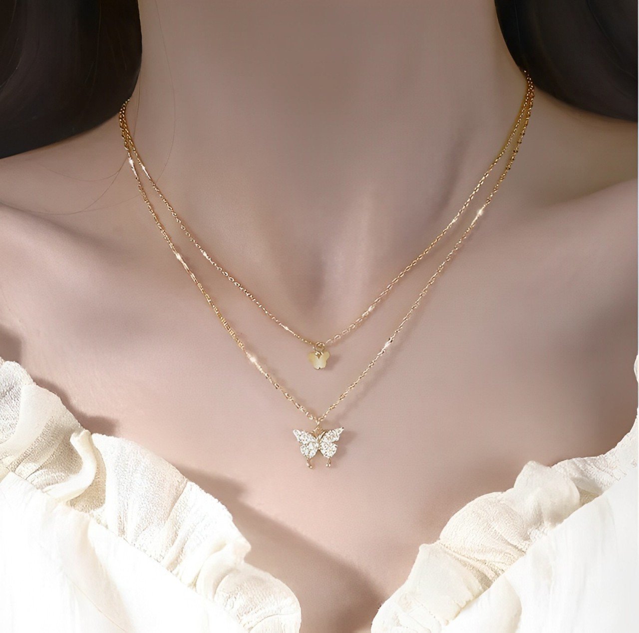 1 Pc Gold Plated Double Layered Butterfly Design Pendant