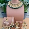 Luxury Bridal Choker Necklace Set – Green & White Stones with Matching Earrings by Jewel Paradise