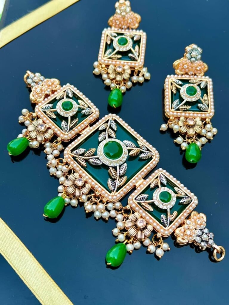 Turkish Choker Set with Blue Turquoise, Pearls & Gold-Plated Design by Jewel Paradise